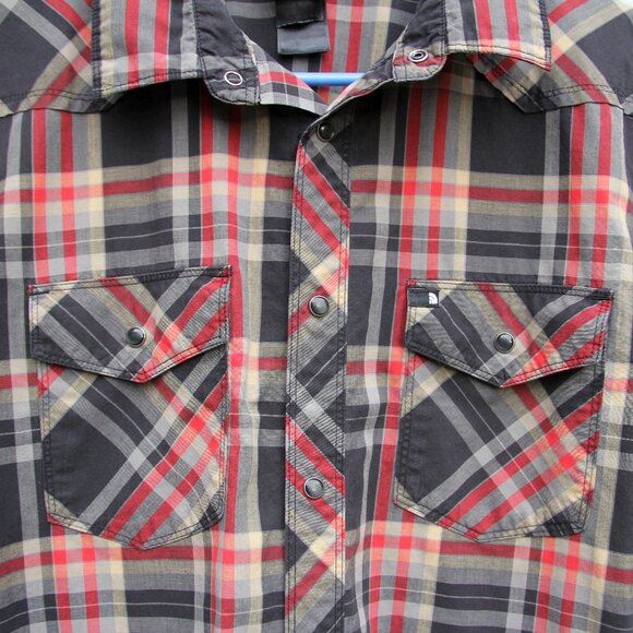 The North Face Red, Black, and Tan Snap Button Front Lightweight Shirt - Picture 5 of 8